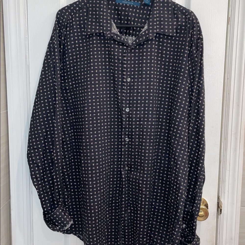 NWOT Perry Ellis black long sleeve button down with purple and yellow pattern 2X - Picture 4 of 5